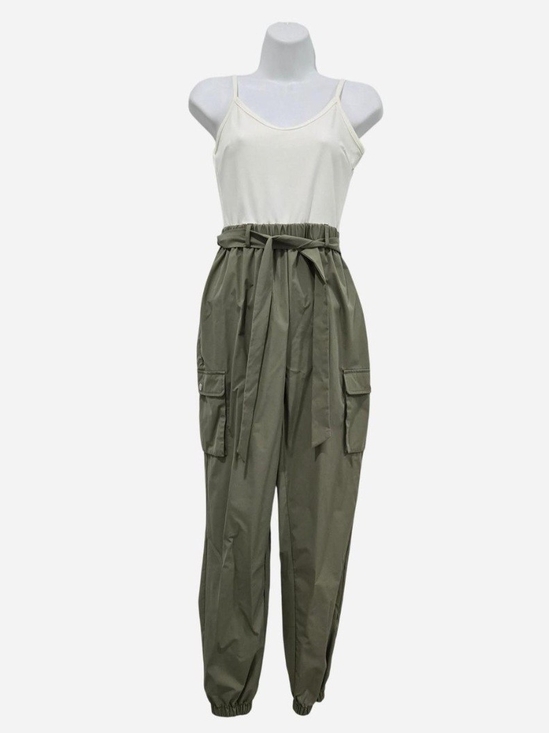 Almost Famous Pants - High-Waist Cargo Jumpsuit in Olive Green